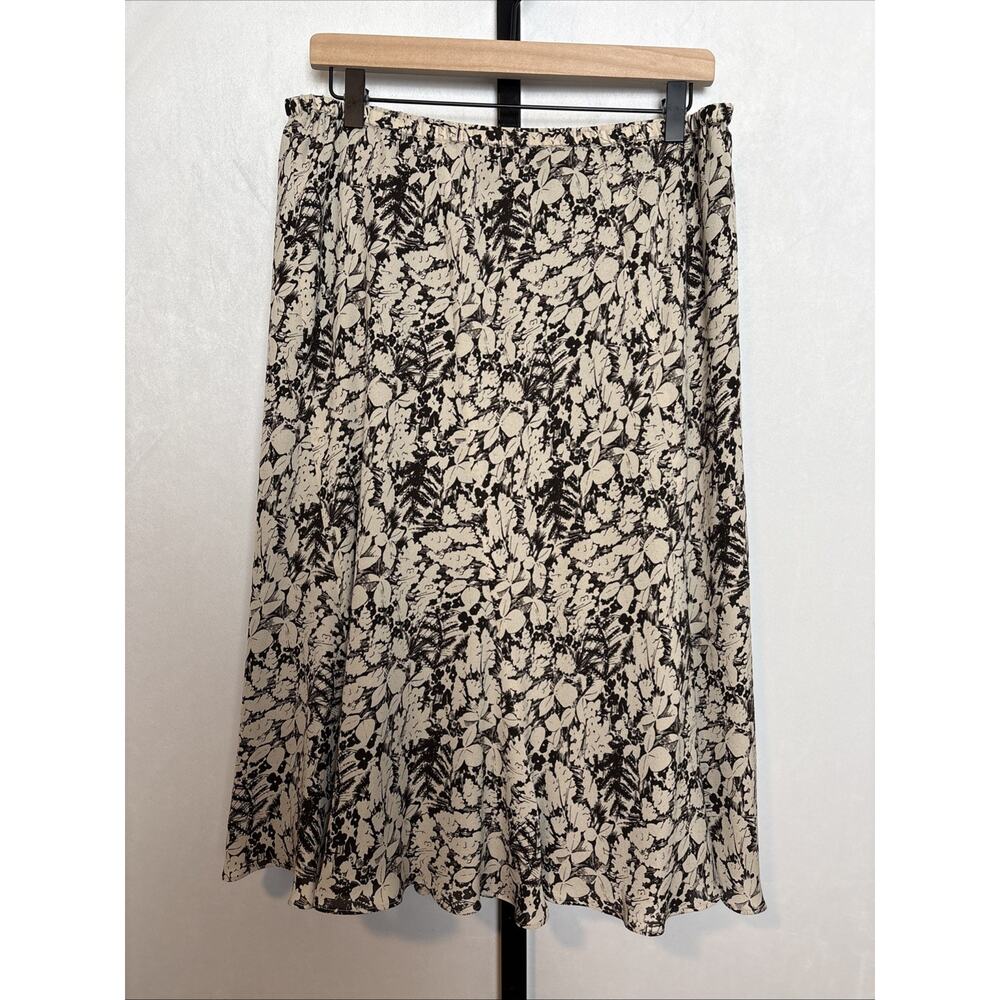 VTG Jones New York 100% Silk Skirt Women's 14 Brown Black Floral Midi Pull On